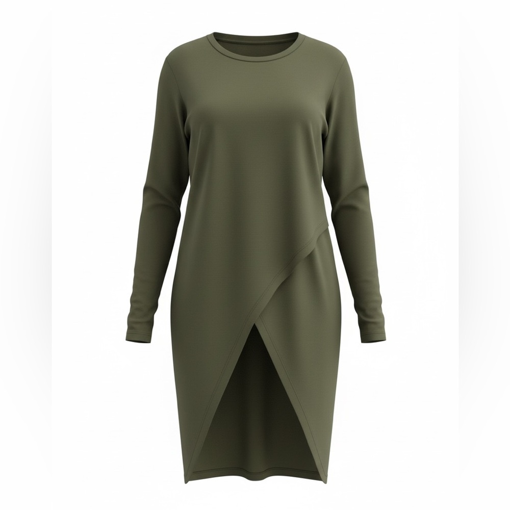 SHEIN Olive Green Long Sleeve Tulip Front Tunic Top – Size L